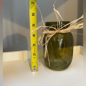 Elegant Olive Glass Vase with Raffia Accent